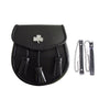 Irish Shamrock Leather Kilt Sporran With 3 Tassels And Chain Belt