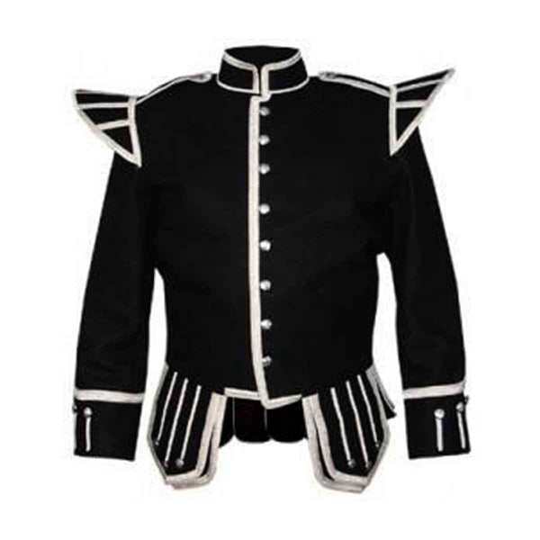Black Doublet Blazer Wool With Silver Braid And Trim - House Of Scotland