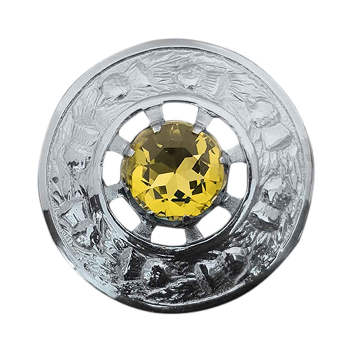 Plaid Brooch Amber Stone Round Thistle Flower – House Of Scotland