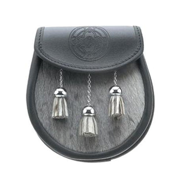 2001A-Semi Dress Grey Seal skin Sporran black leather with chain belt- - House Of Scotland