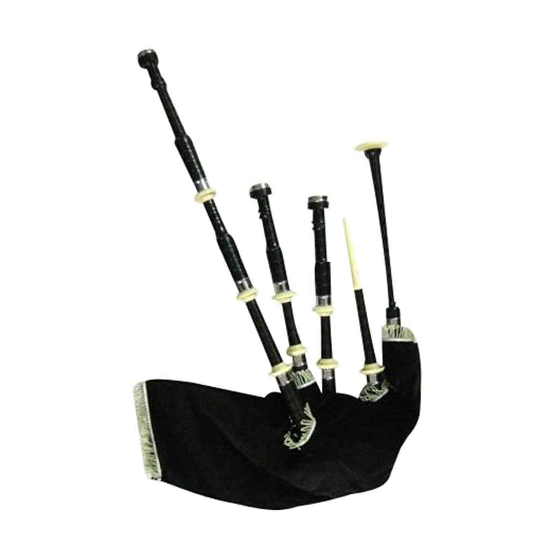 African Blackwood Highland Bagpipe Chrome Ferrules Ivory Projecting Plastic Mounts - House Of Scotland