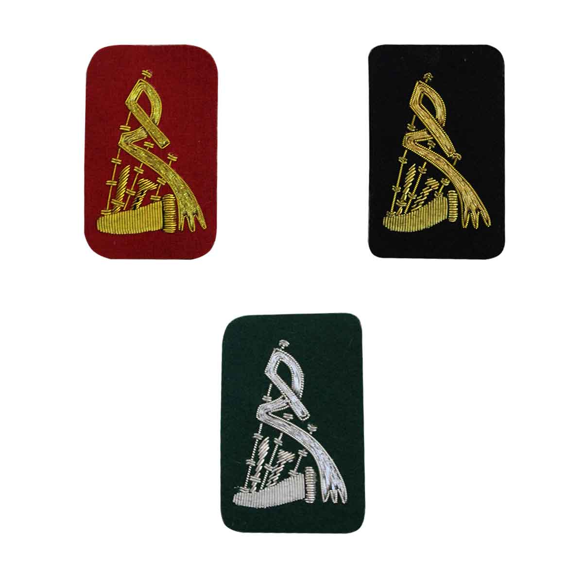 Bagpipe Badge Silver or Gold Bullion Hand Embroidered - House Of Scotland