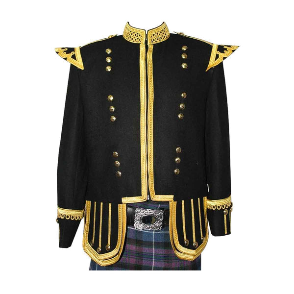 Black Doublet Fancy Blazer Wool With Gold Braid And Trim - House Of Scotland