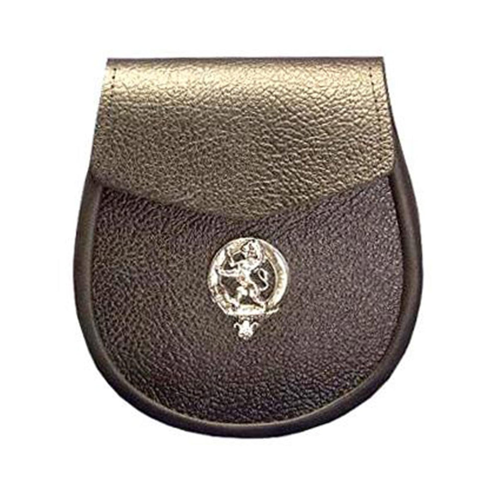 Black or Brown Grained Leather Sporran With Lion Rampant Badge
