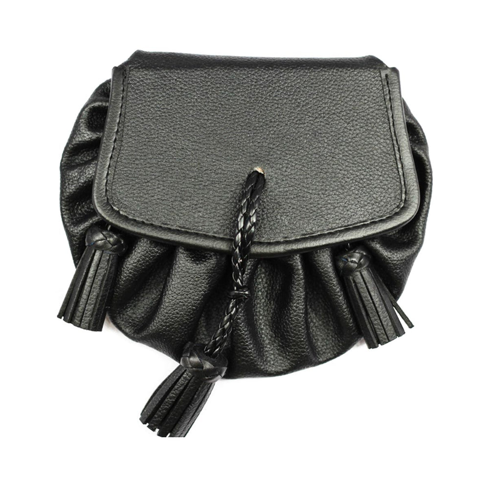 Black or Brown Plain Leather Sporran With 5 Tassels And Chain Belt