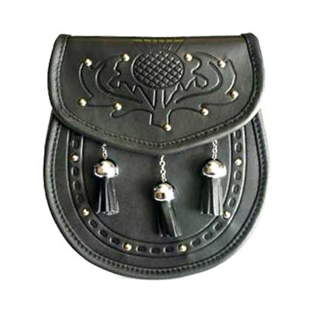 house-of-scotland-black-or-brown-plain-leather-sporran-with-3-chrome-chain-tassels