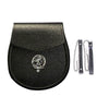 Clan Crest Sporran Black Grain Leather With Chain Belt