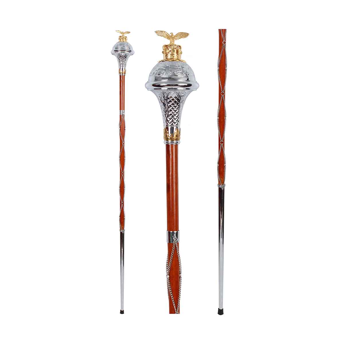 Drum Major Mace or Stave Chrome Embossed Head with Gold Eagle Top - House Of Scotland