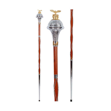 Drum Major Mace or Stave Chrome Embossed Head with Gold Eagle Top - House Of Scotland