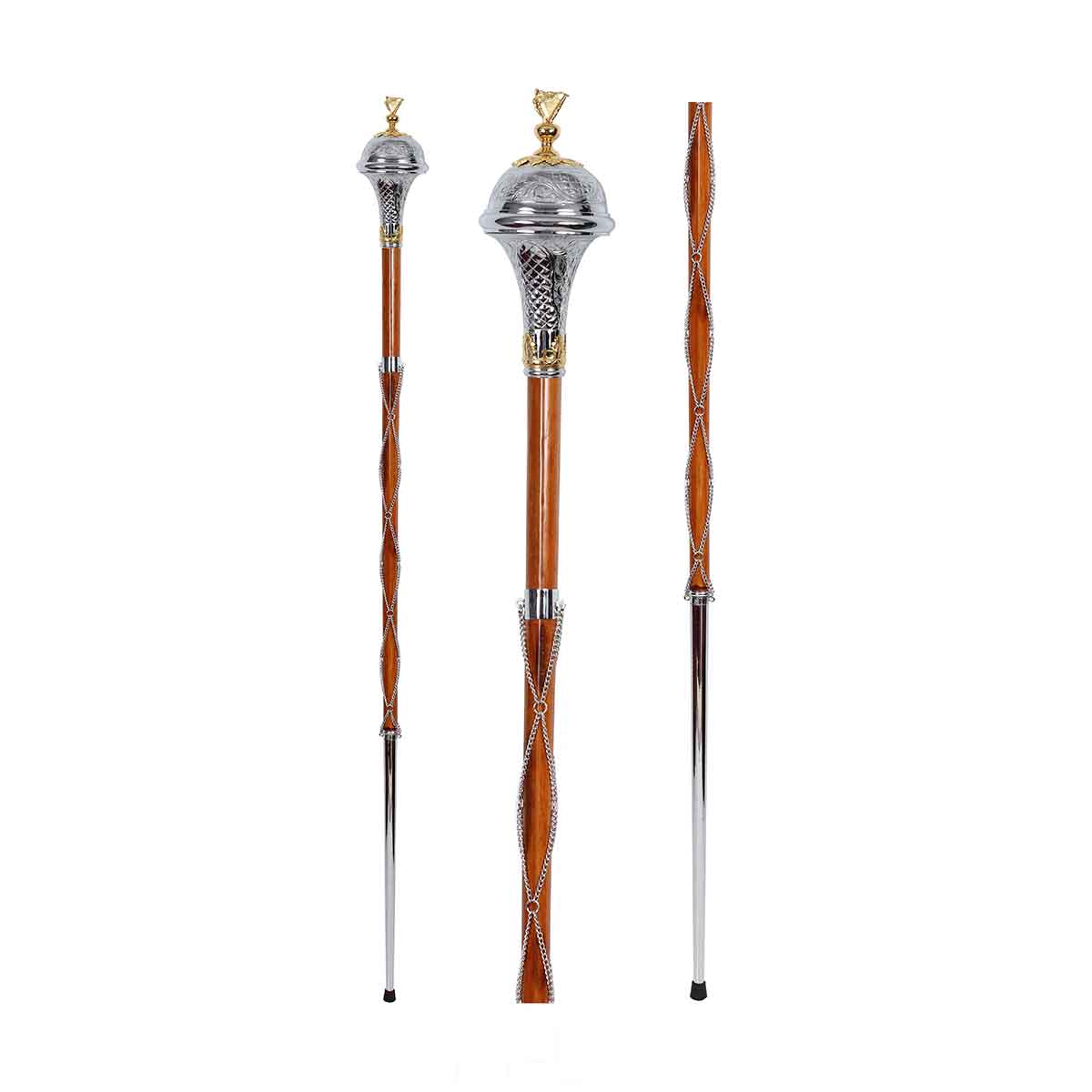Drum Major Mace Embossed Chrome Ball Head Lion And Crown main image 1