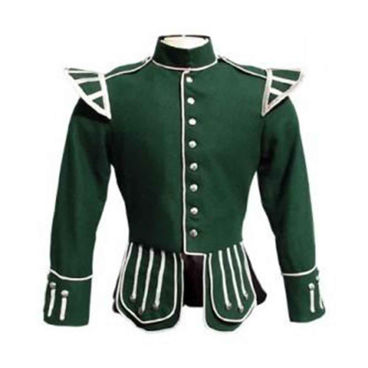 Forest Green Doublet Blazer Wool Silver Braid White Trim - House Of Scotland