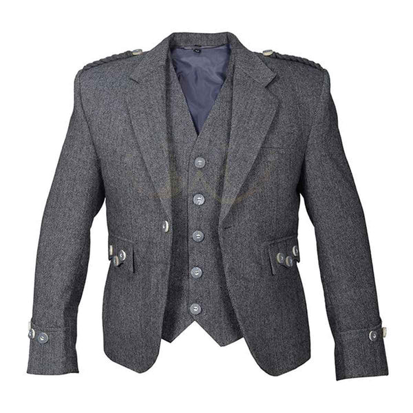 Grey Tweed Argyll Jacket And Vest Pure Wool - House Of Scotland