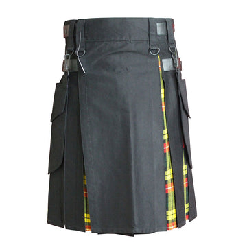 house-of-scotland-heavy-cotton-hybrid-kilt-black-color-with-buchanan-tartan-front