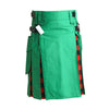 Heavy Cotton Hybrid Kilt Green Color With Tartan