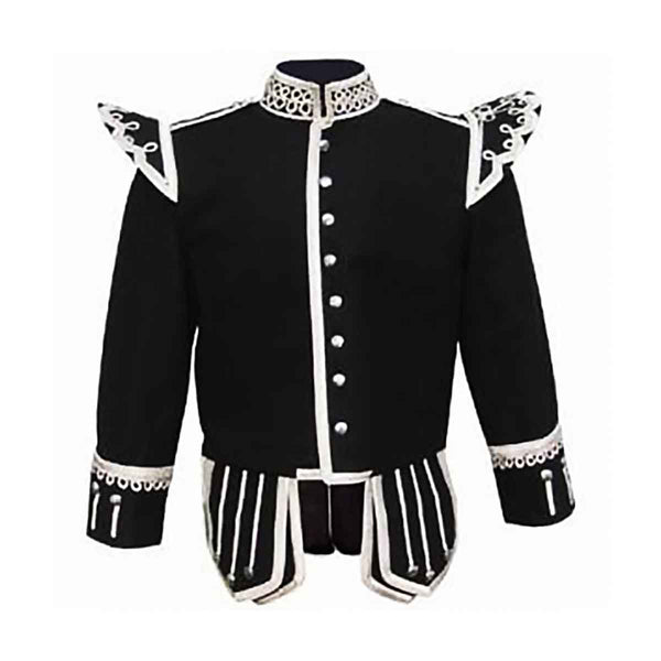 Fancy Black Doublet With Silver Braid And White Piping - House Of Scotland