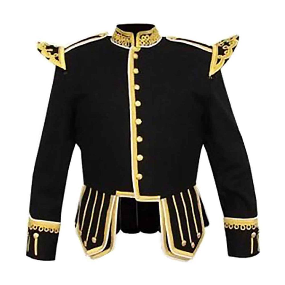 Black Doublet Fancy With Gold Braid And White Piping