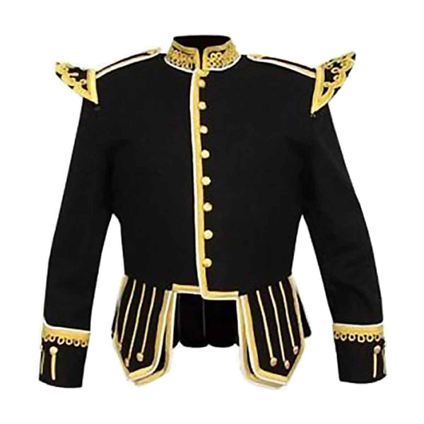 Black Doublet Fancy With Gold Braid And White Piping - House Of Scotland