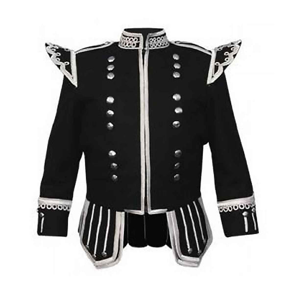 Black Doublet Fancy With Silver Braid And White Piping - House Of Scotland