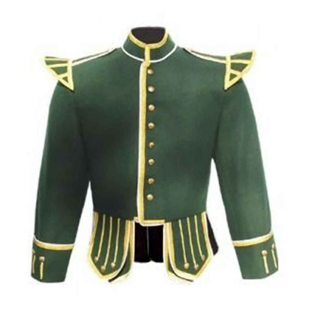 Forest Green Doublet Blazer Wool Gold Braid And White Piping