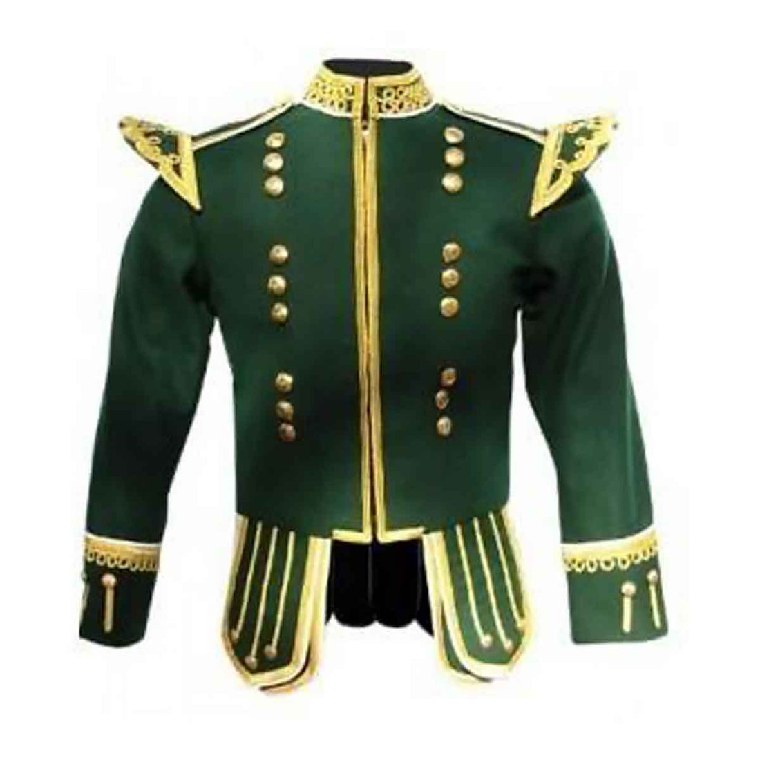 Forest Green Doublet Fancy Blazer Wool Gold Braid White Piping Zip Closure - House Of Scotland