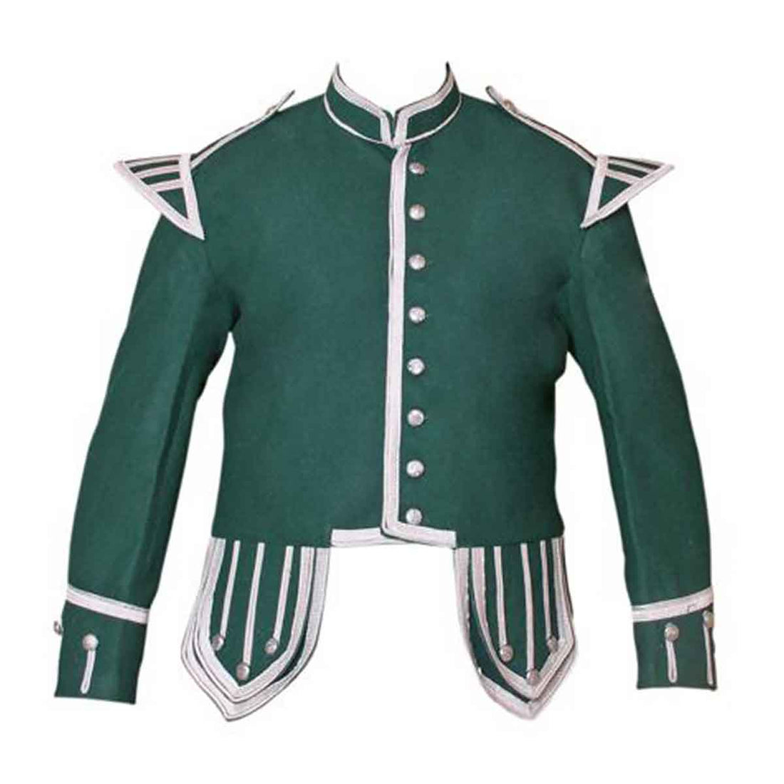 Forest Green Doublet Blazer Wool Silver Braid And Trim - House Of Scotland