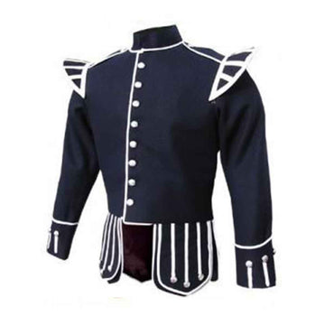 Navy Blue Doublet Blazer Wool White Piping - House Of Scotland