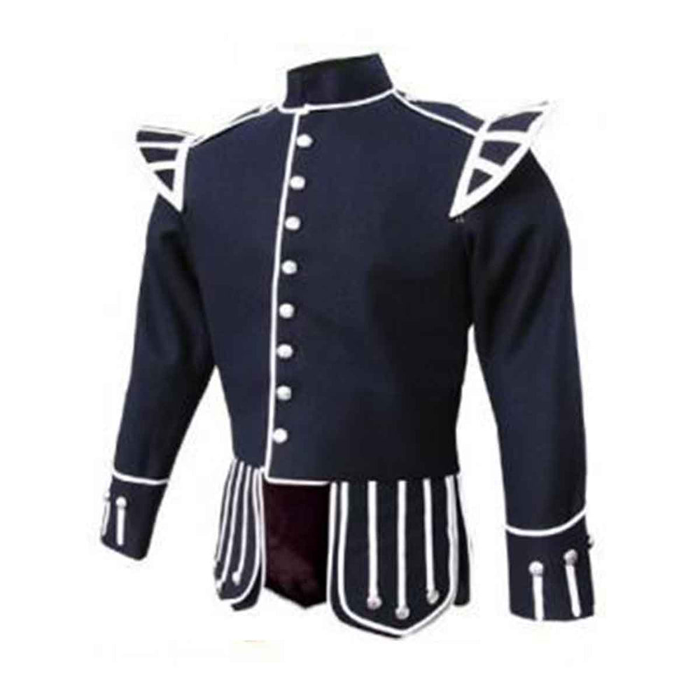 Navy Blue Doublet Blazer Wool White Piping