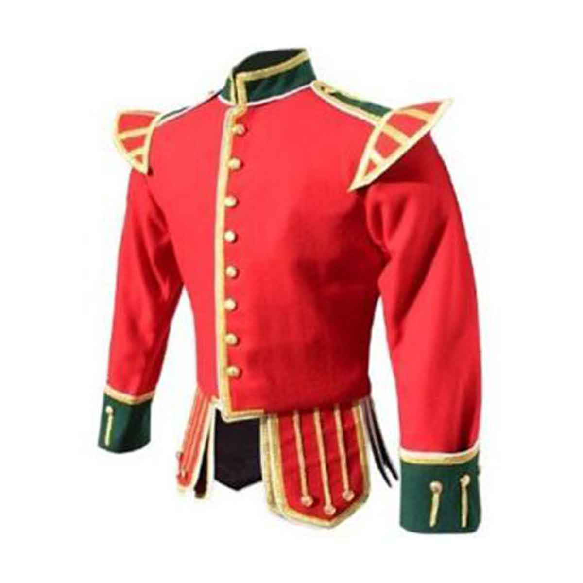 Red Doublet Blazer Wool Gold Braid White Piping Green Collar And Cuffs - House Of Scotland