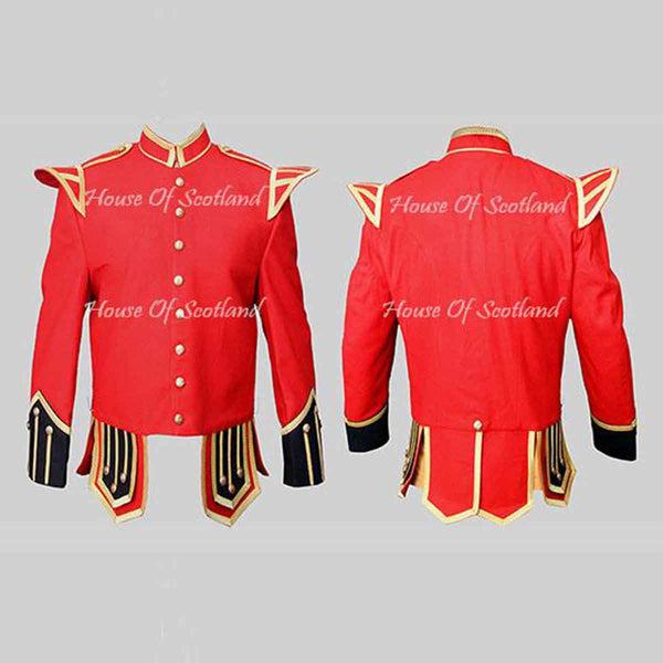 Red Military Doublet Blazer Wool Black Cuffs And Flaps Gold Braid - House Of Scotland