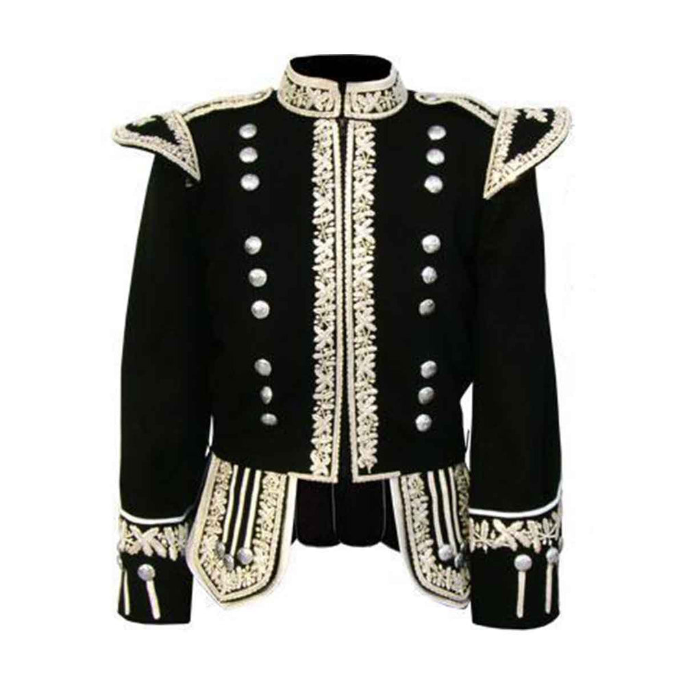 Hand Embroidered Piper or Drummer Doublet Silver Bullion