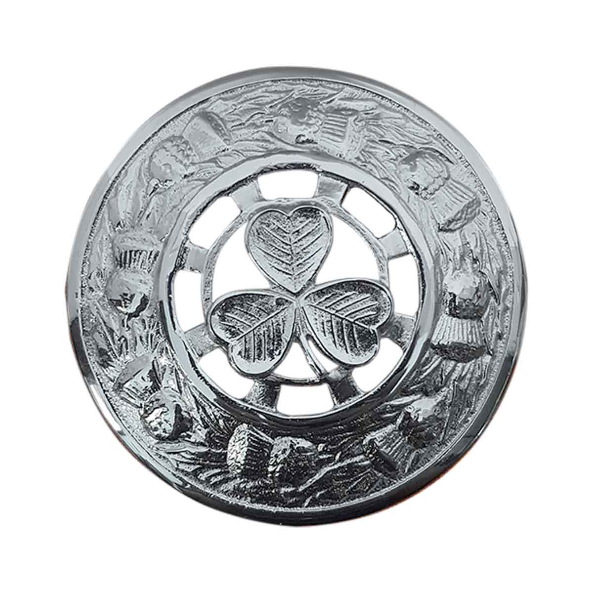 Plaid Brooch Irish Shamrock Round Thistle Flower - House Of Scotland