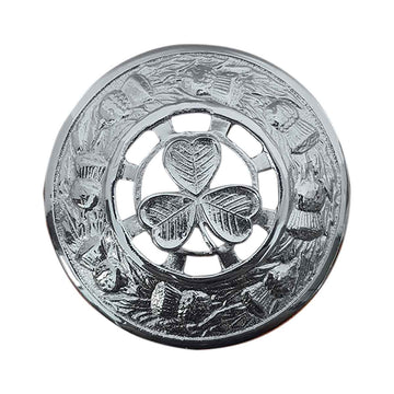 Plaid Brooch Irish Shamrock Round Thistle Flower - House Of Scotland