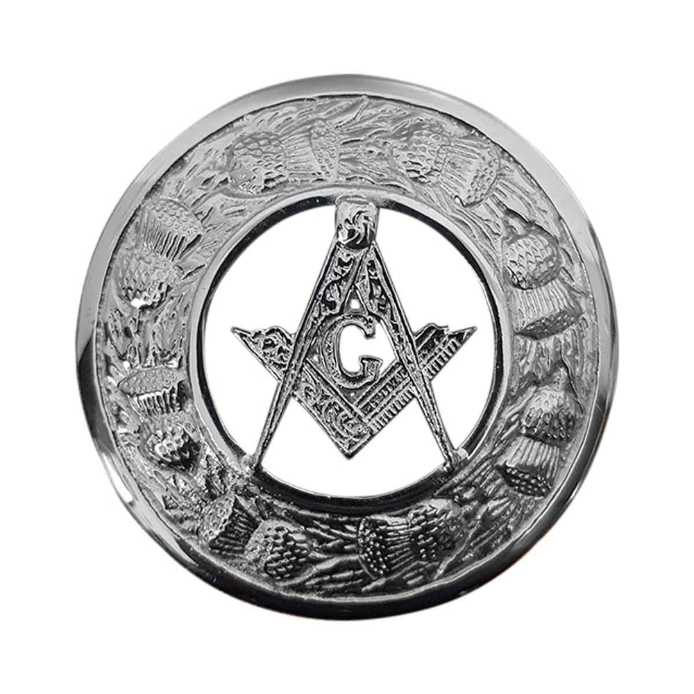 Plaid Brooch Masonic Badge Round Thistle flower