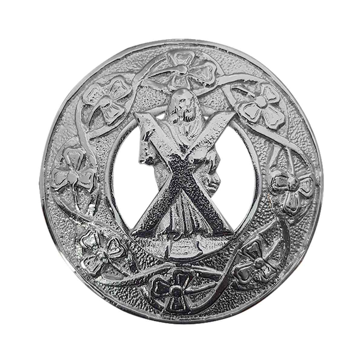 Plaid Brooch Saint Andrew Round Irish Shamrock - House Of Scotland