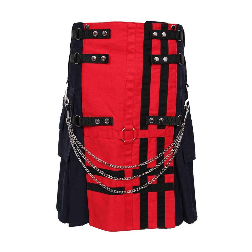 Red And Navy Deluxe Utility Kilt With Chain
