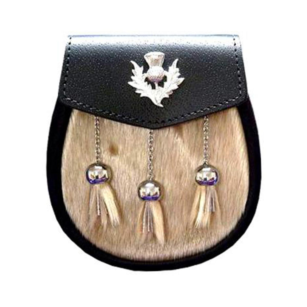 Semi Dress Sealskin Sporran 3 Tassels Thistle Badge With Chain Belt