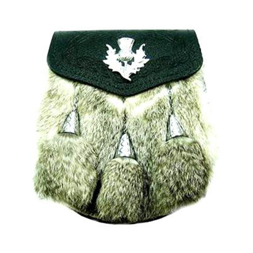 Semi Dress Sporran Rabbit Fur Thistle Badge With Chain Belt