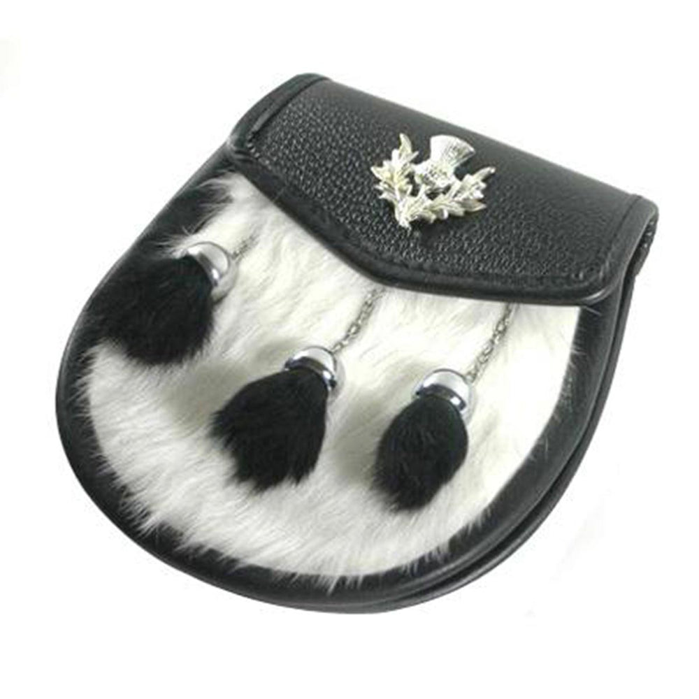Semi Dress White Rabbit Fur Sporran 3 Black Tassels With Chain Belt